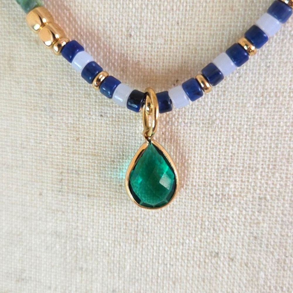 Green Blue Beaded Necklace Belks NEW